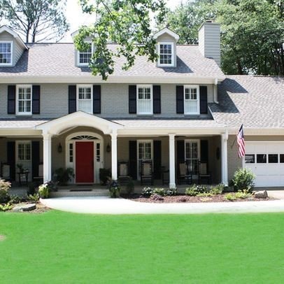 grey houses with white trim