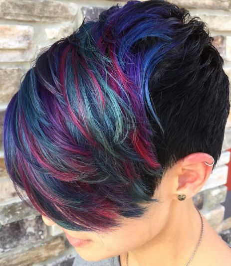thick hair Short Crop with Colorful Highlights