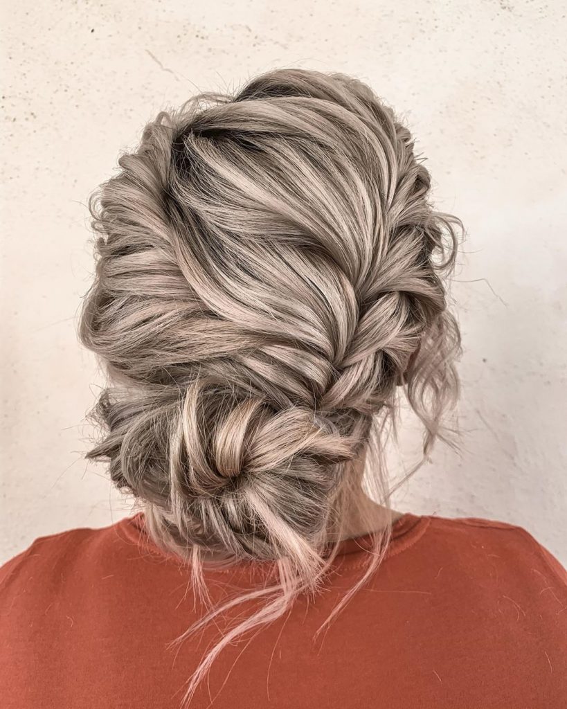 Braided Bun thin grey hair style