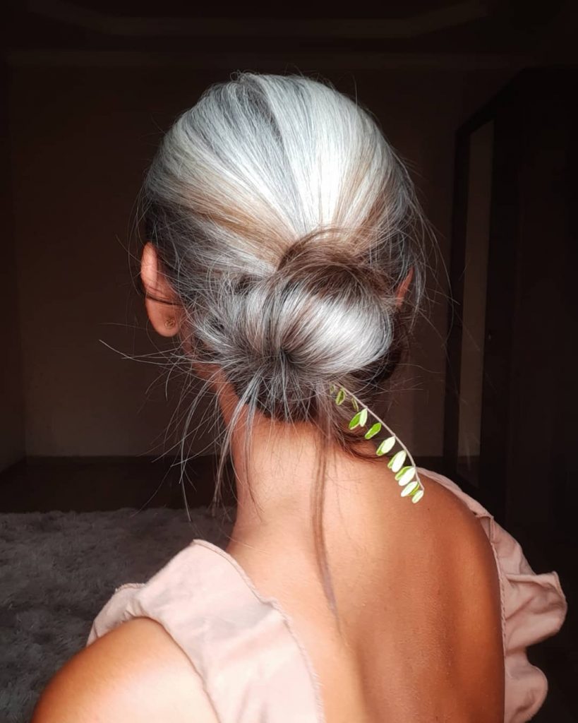 Side Messy Bun thin grey hair