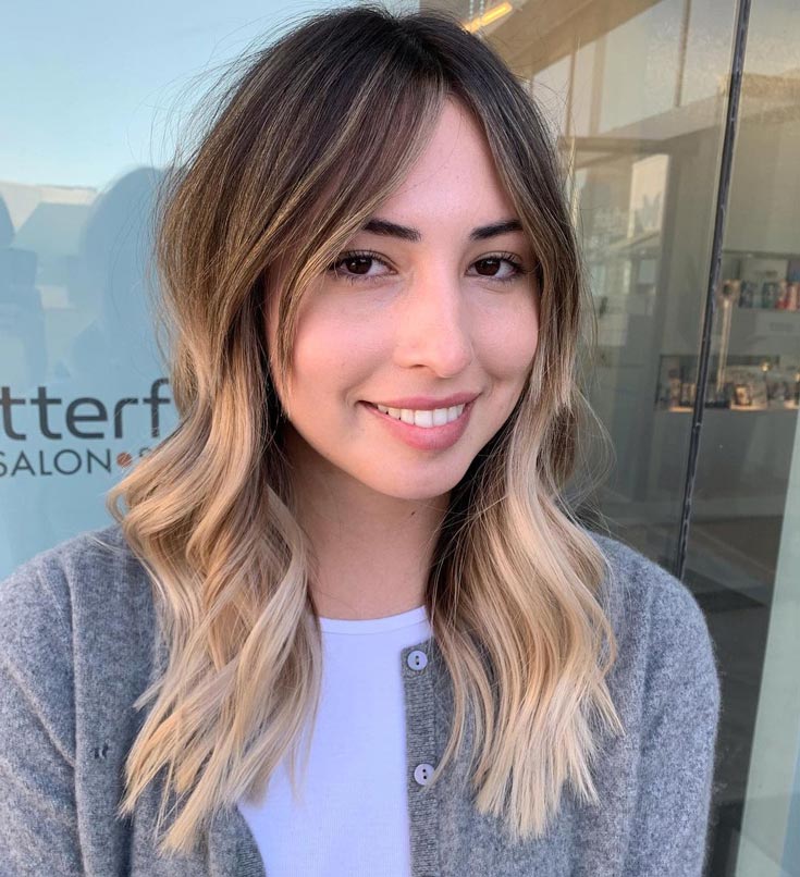 Brown Balayage with Long Bangs