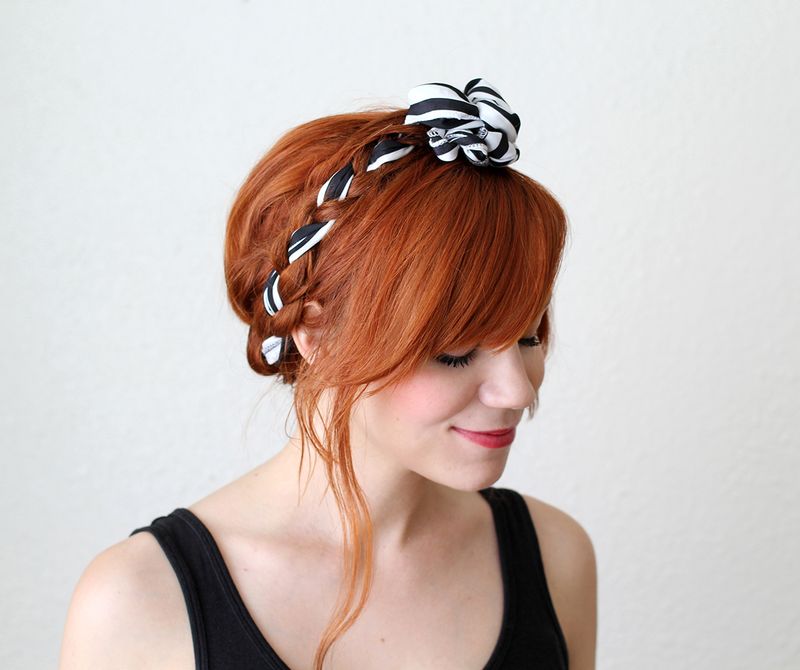 Black and white Fabric Braid christmas hairstyles