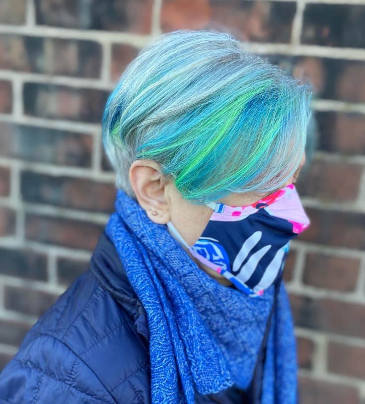 Old woman with Mermaid hair color