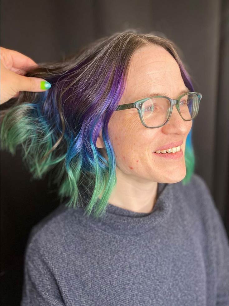 woman over 60 Peacock hair color