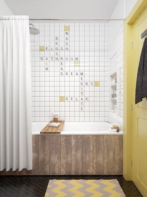 small bathroom accent wall