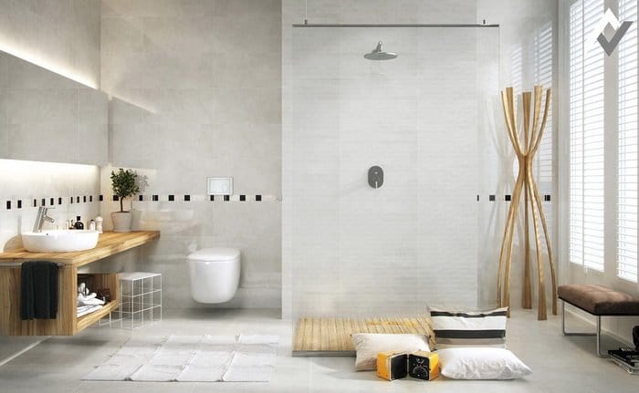 open shower in minimalist bathroom
