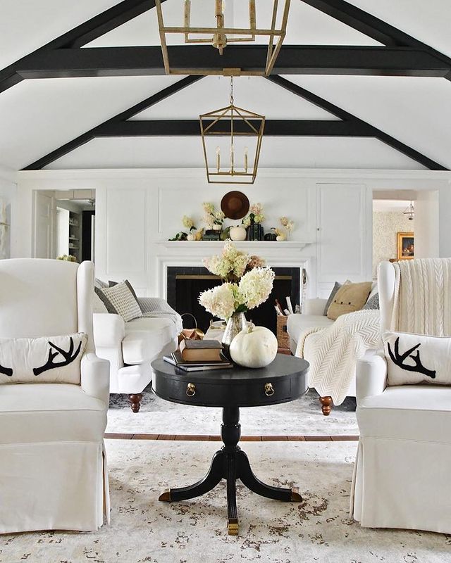 Classic white and black living room wall color combination