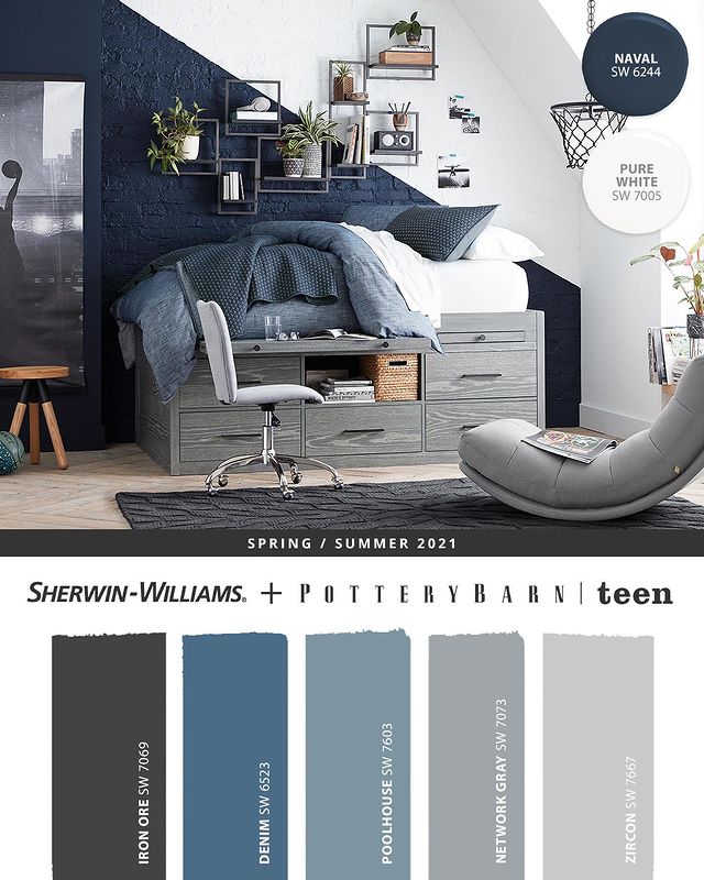 Bedroom with Dark blue accent wall