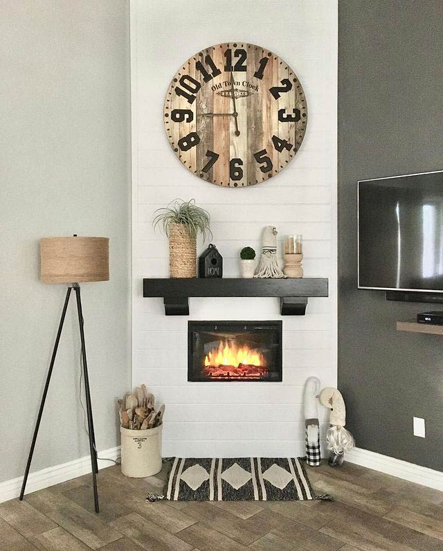 shiplap wall with fireplace