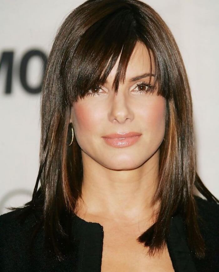 Sandra Bullock-Layered Lob with Full Fringe