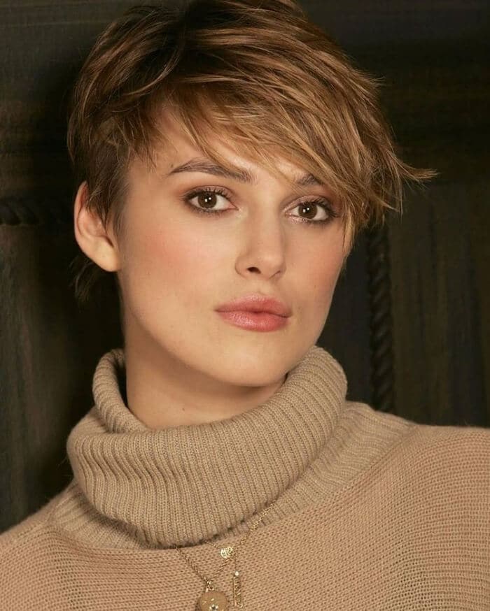 Keira Knightley with Stylish Pixie Cut with Bang
