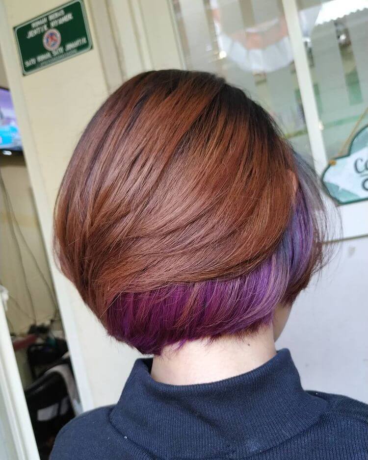 dark brown hair with purple peekaboos