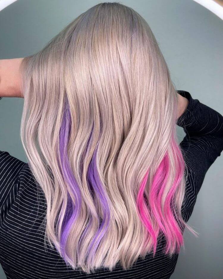 Pink and Purple Underneath Blonde Hair