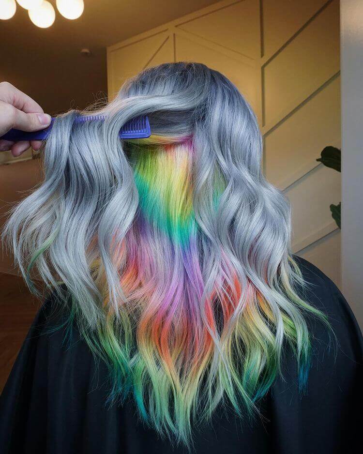 Rainbow Under Hair Dye for Granny Curly Hair