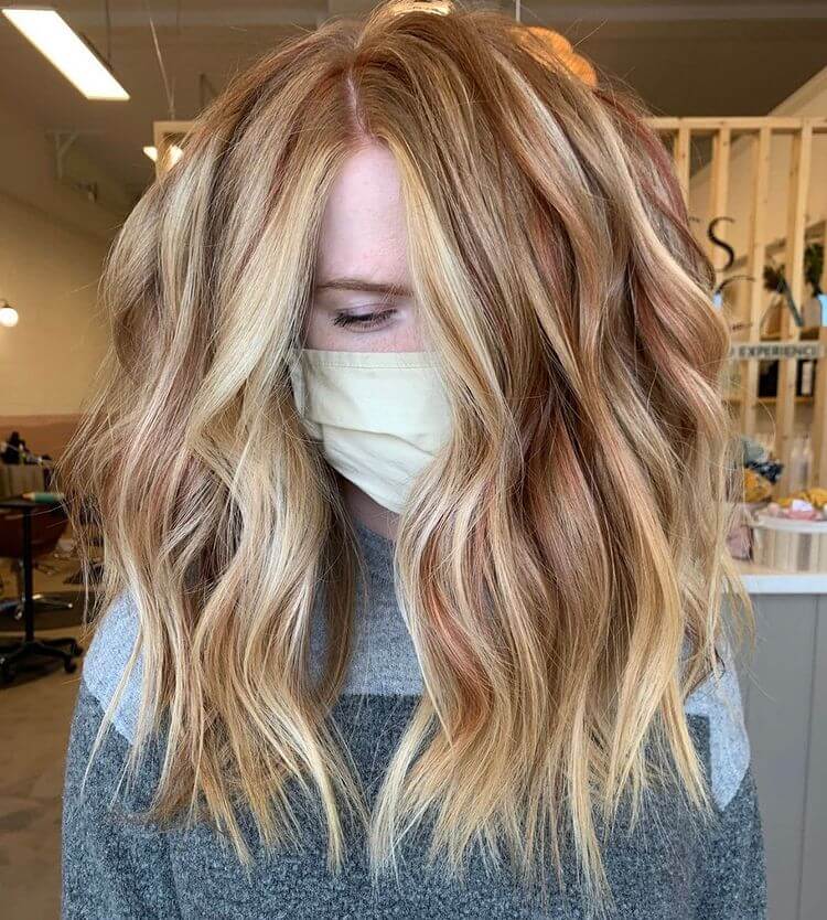 Tousled red blonde brown hair