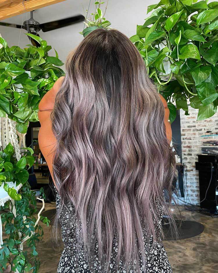 Ash Brown Hair with Silver Blonde Balayage
