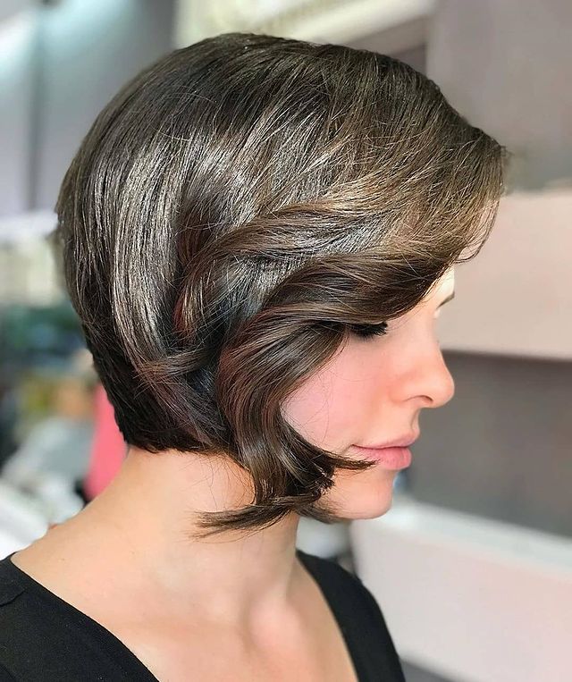 Cropped Brunette Bob with Flipped Curl