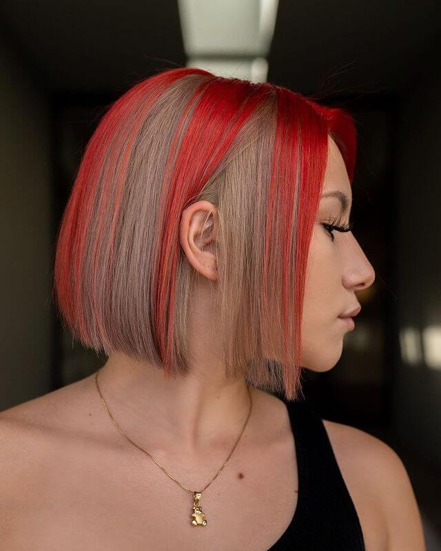 Ash Blonde Bob with Red Highlights