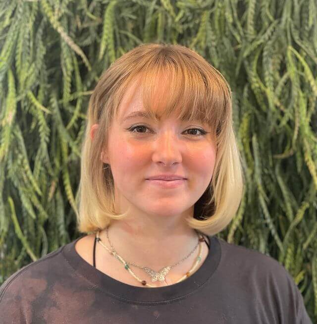 Blonde C Curl Bob with Wispy Bangs