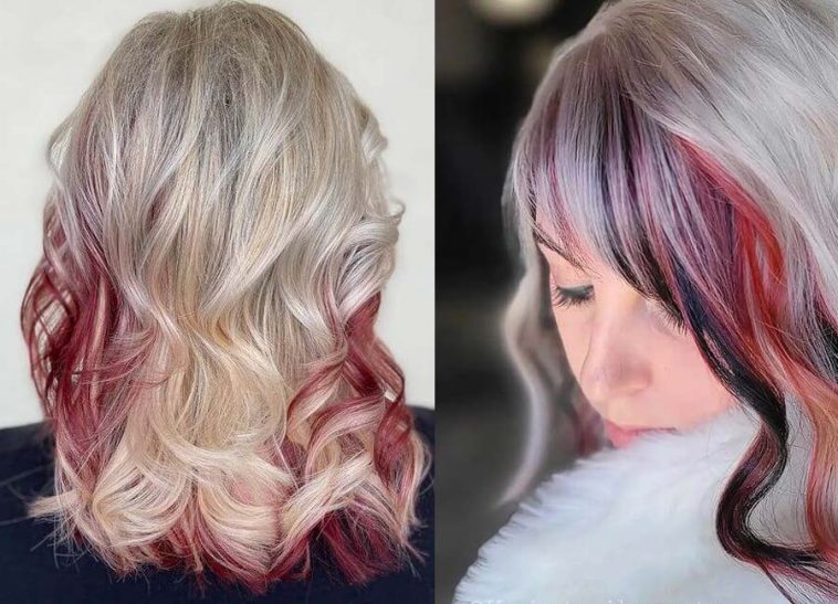 blonde hair with red highlight