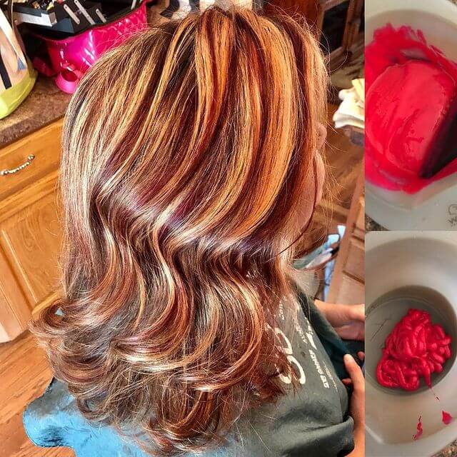 Blonde hair and Cherry Red Highlights