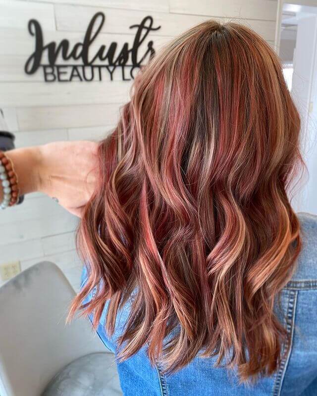 Blonde with Berry Red Highlights