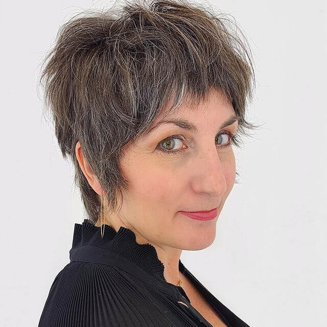 Feathered Bang on Pixie Cut for Women Over 50