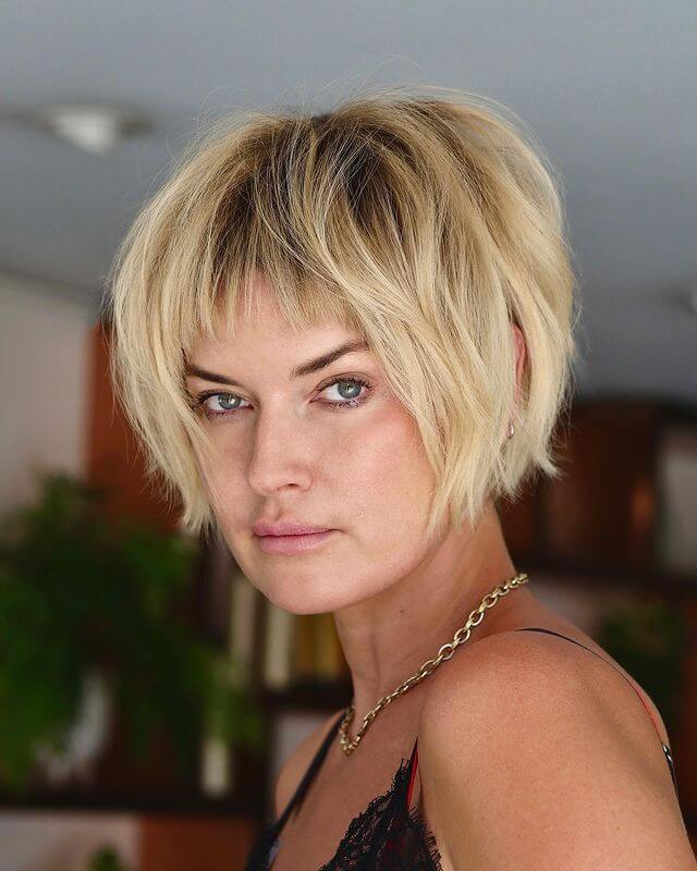 Feathered Bangs with a Short Textured Bob
