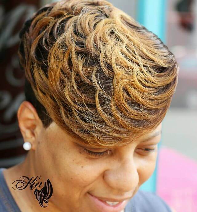 Feathered Short Haircut with Side Swept Feathered Bangs