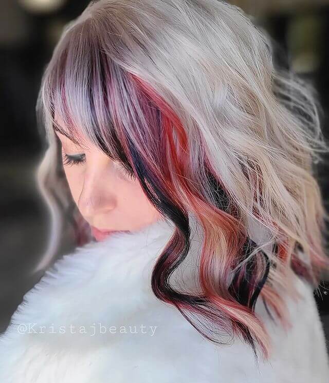 Icy Blonde Hair with Black and Red Highlights