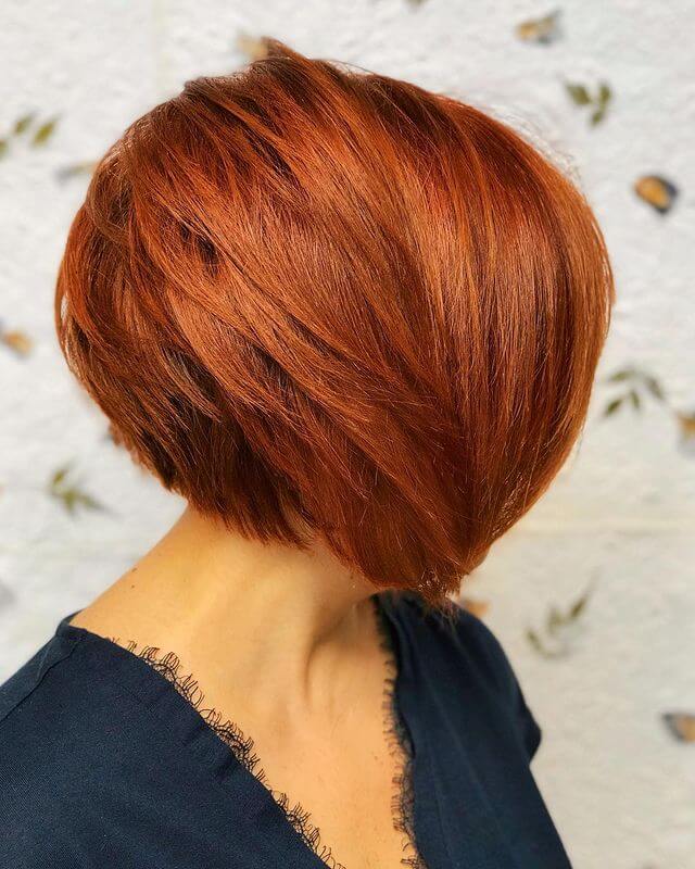 Inverted Orange Balayage Bob with Overlapping Layers