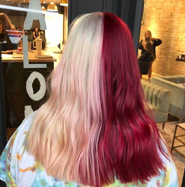 Layered Blonde Hair with Red Highlights on One side