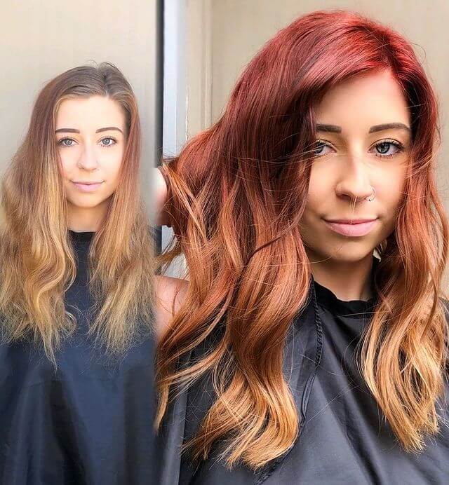 Light Golden Blonde and Copper Red hair color