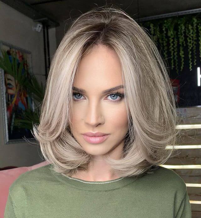 Lob with Long Feathered Bangs