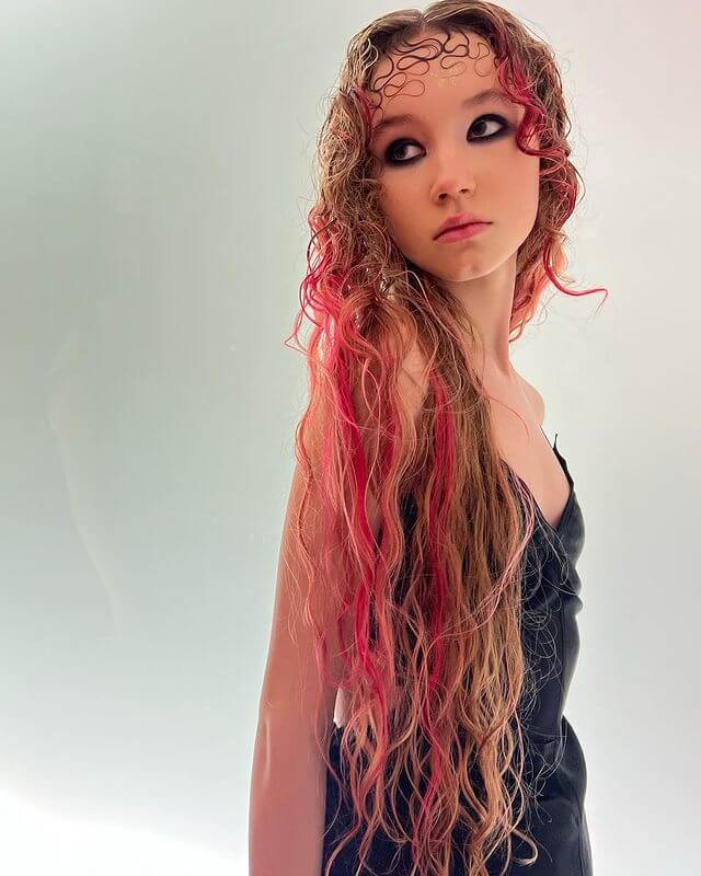 Long Curly Hairstyle with Red Highlights