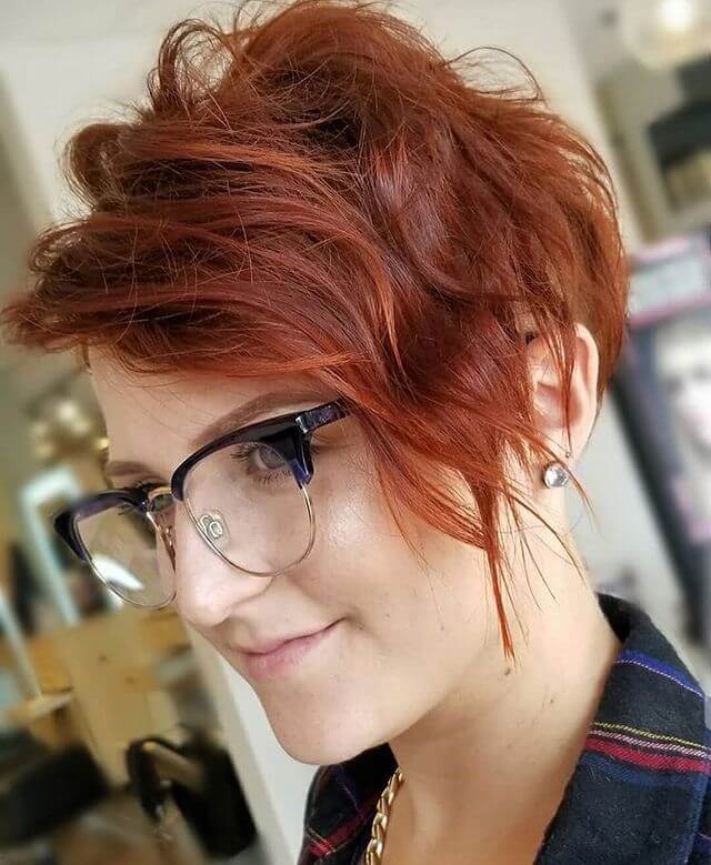 Red Ombre Short Haircut with Side Swept Long Bangs