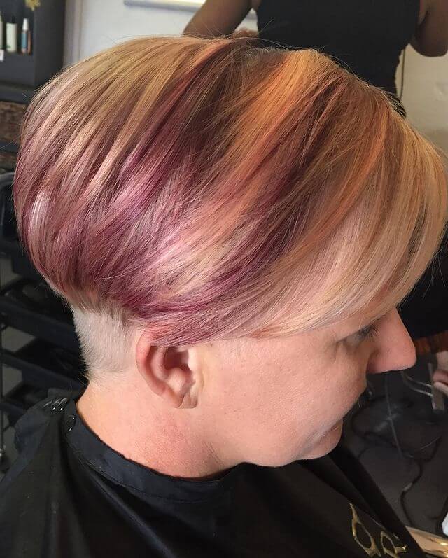 Pixie Blonde Cut with Red Violet Highlights