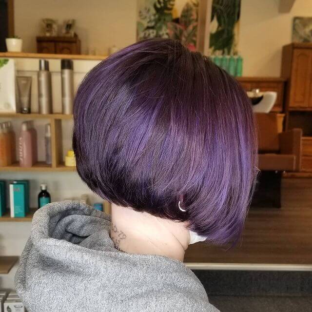 women short haircuts Rounded Bob with Purple Balayage