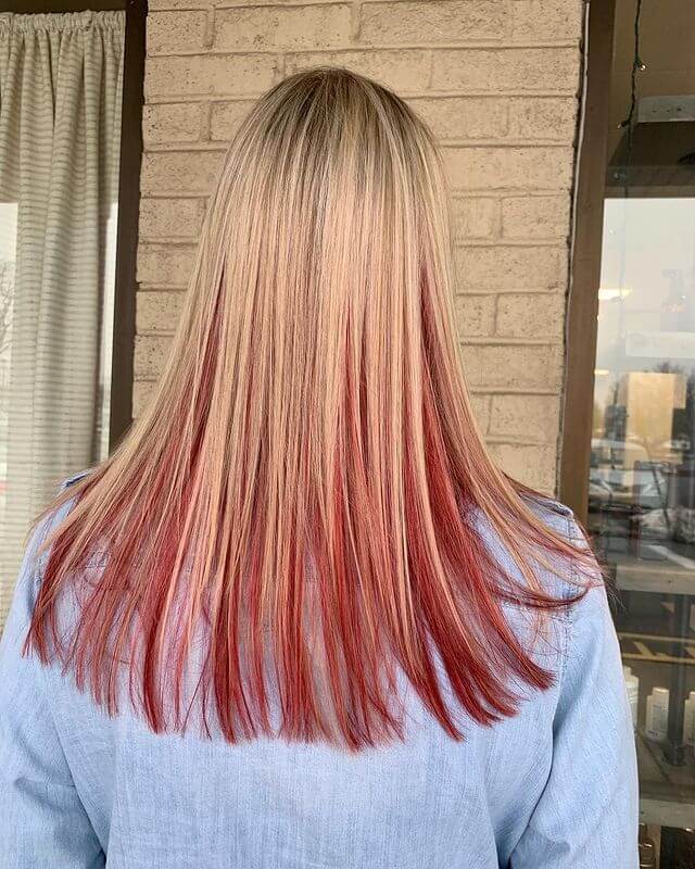 Straight Long Hair with Under Hair Red Highlights