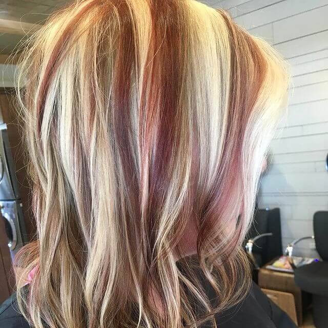 Two-Tone Blonde Hair with Red Highlights