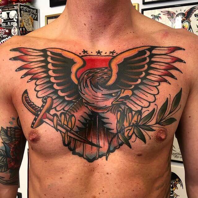 american traditional chest tattoos