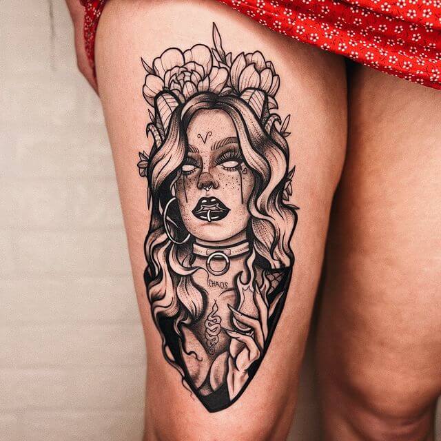 Aries Girl Thigh Tattoo with Meaning