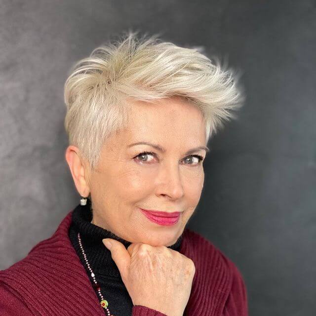 Blonde under cut pixie over 50 haircut