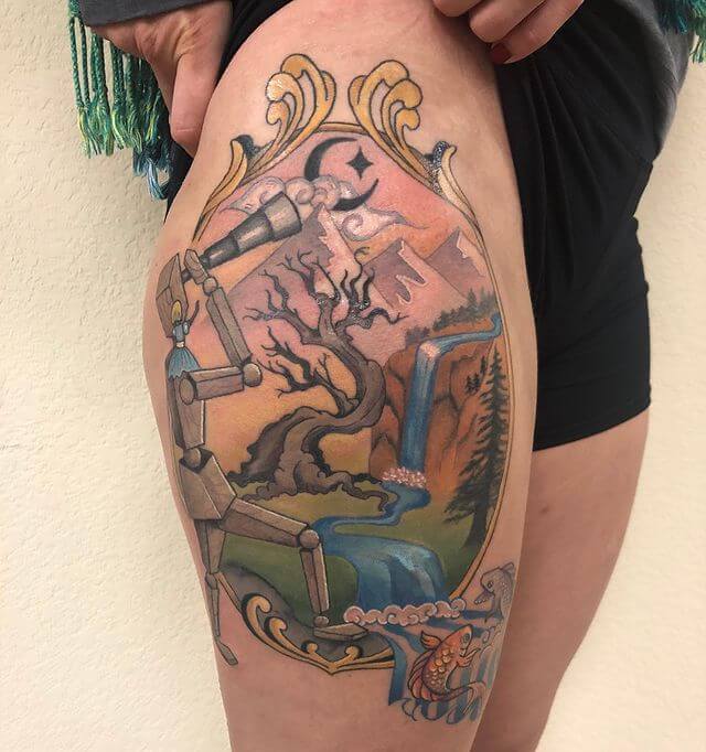 Dead Tree Side Thigh Tattoo