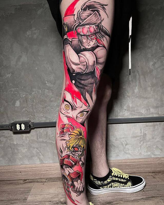 Demon slayer leg tattoo