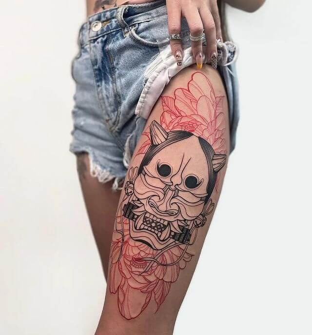 japanese mask for thigh tattoo