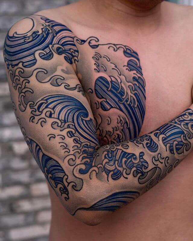 Japanese Traditional Sleeve and Chest Tattoo