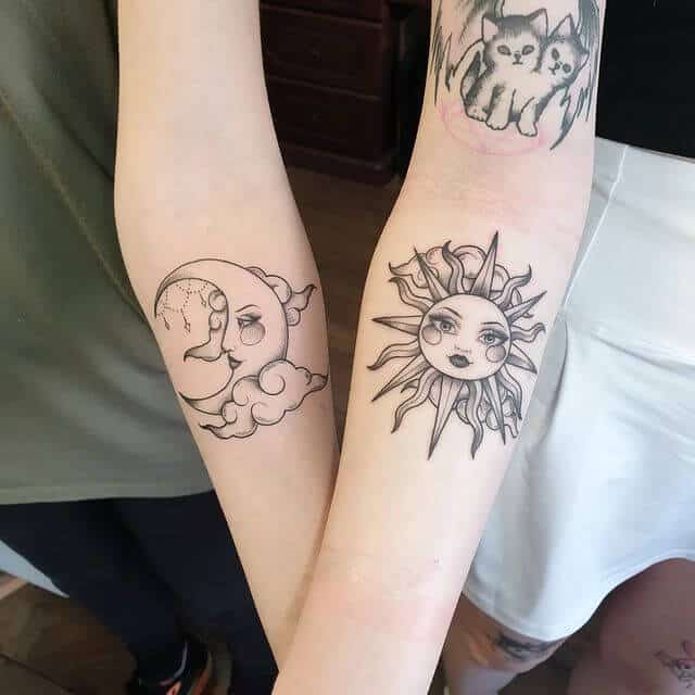 matching sun and moon sister tattoos