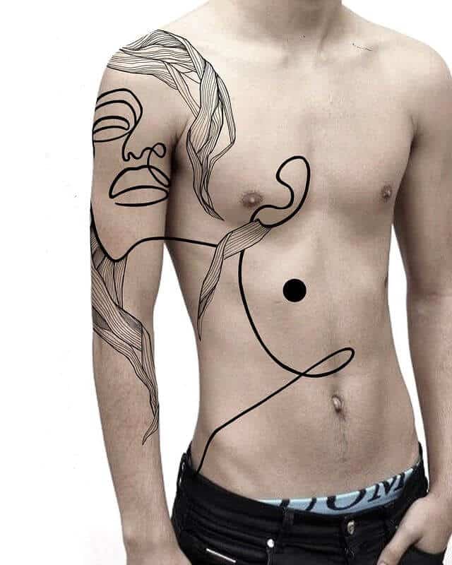 Minimal tattoo On One Side of Sleeve Chest Stomach 
