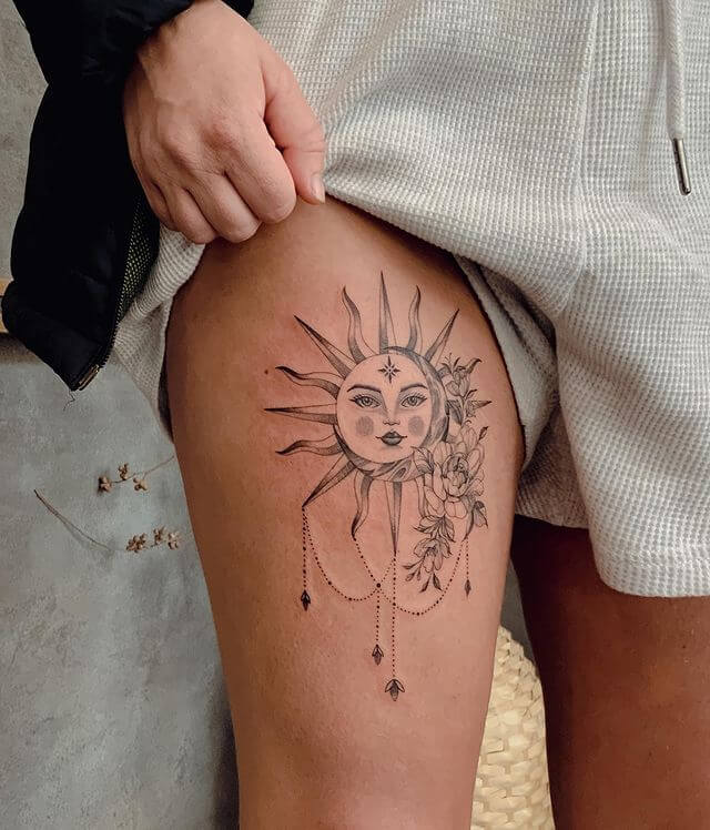Moon and Sun thigh tattoo Design